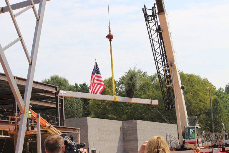 Community Gathers to Watch Topping Out at Claxton Elementary